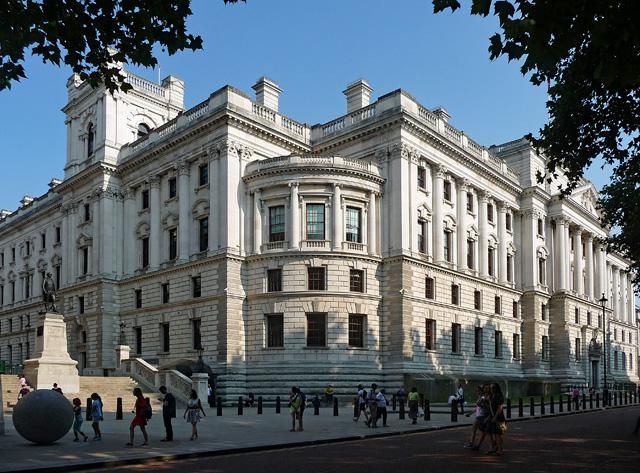 A photograph of the UK's Treasury offices, Horse Guards Road, London.