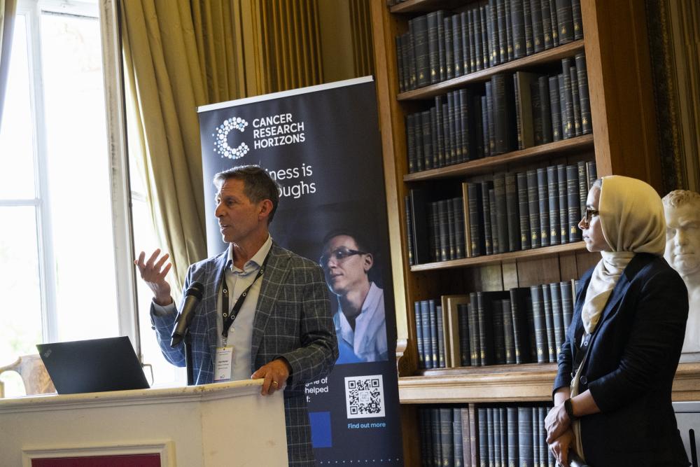 Paul Mischel and Mariam Jamal Hanjani speaking at the On the Horizon event on ecDNA