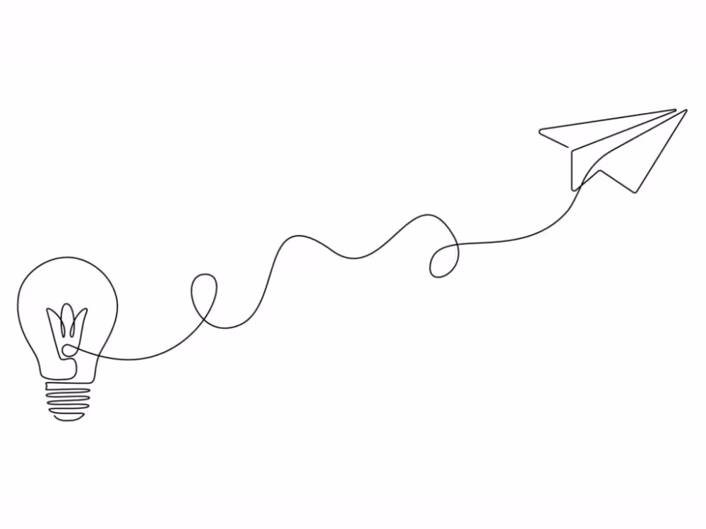 An illustration of a lightbulb leading to a paper aeroplane