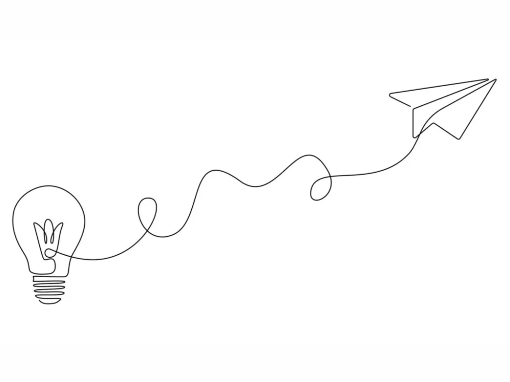 An illustration of a lightbulb leading to a paper aeroplane