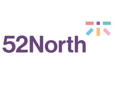 Purple text reading "52North" with a colourful, abstract design element to the right.